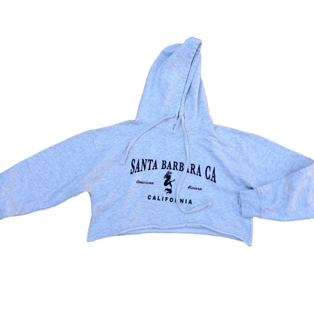 Karen Stuart AMS SANTA BARBARA CALIFORNIA Cropped Sweatshirt LG Hoodie Grey‌‌‌